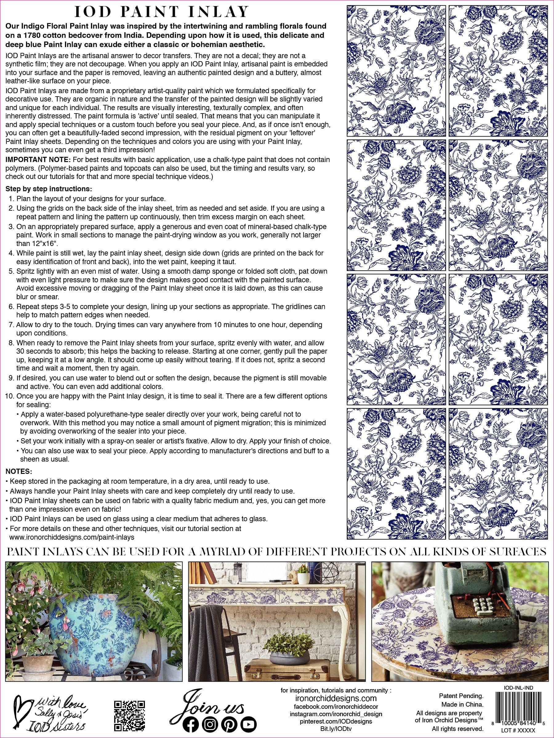 Indigo Floral Paint Inlays by IOD Pickin' Boots Vintage